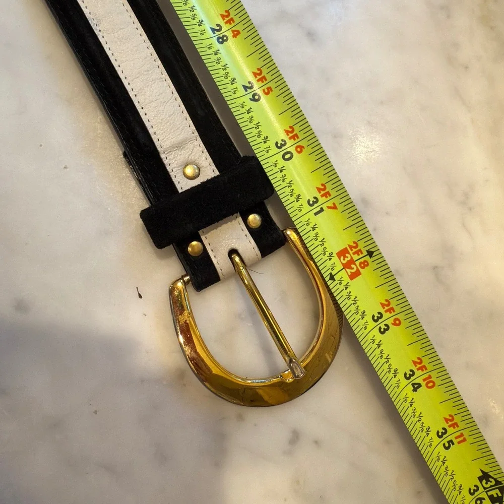Louis Feraud Studded Belt Gold Buckle Black Suede‎ Leather Belt Size 36